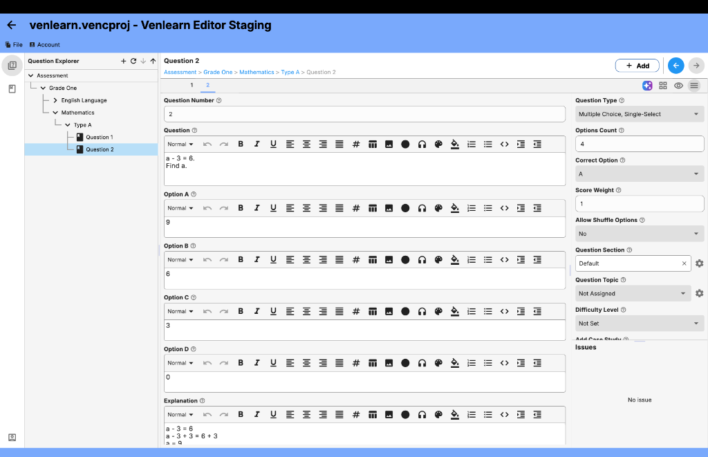 Content Editor - Powerful rich-text editor for creating exams with support for various question types and media.