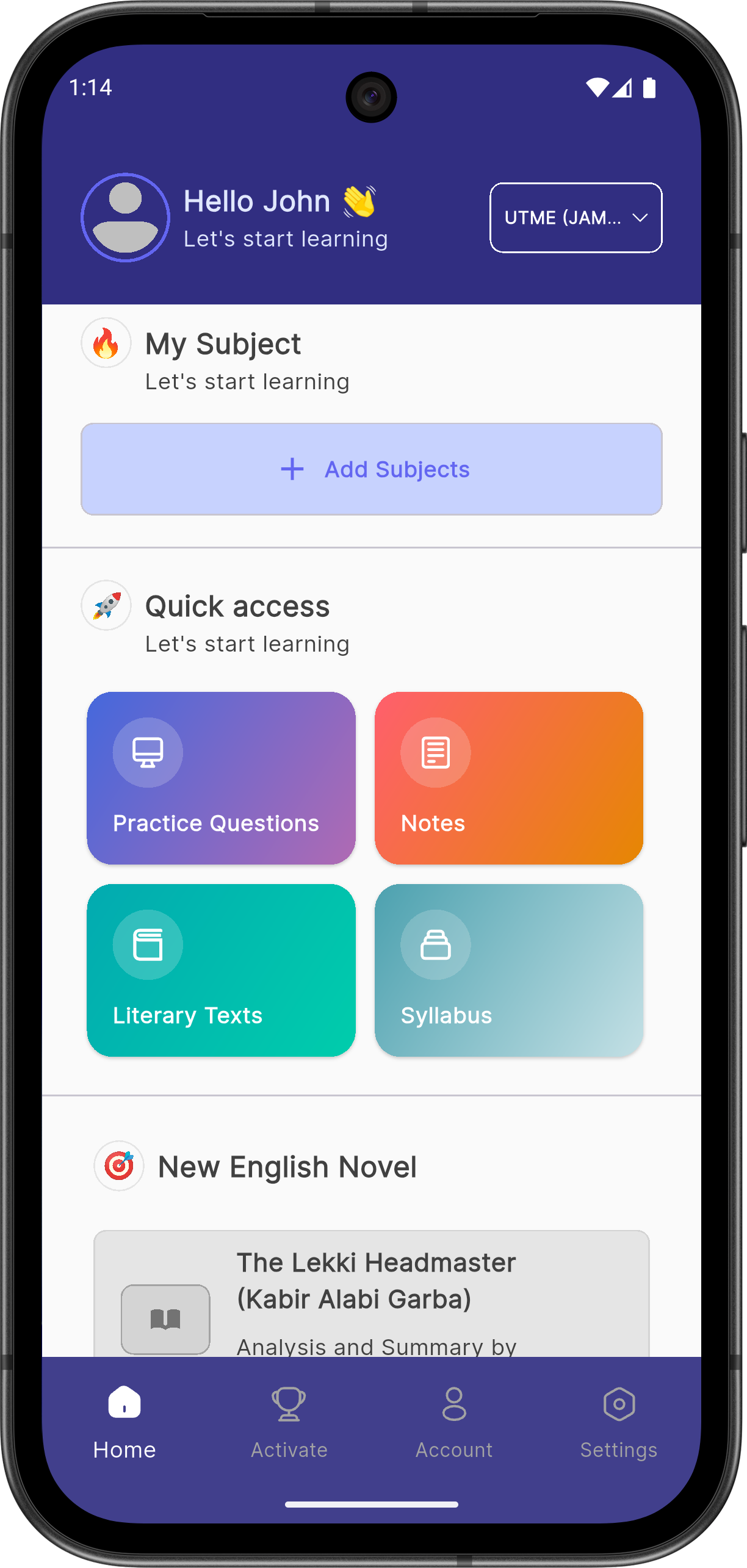 Prepmate app home screen