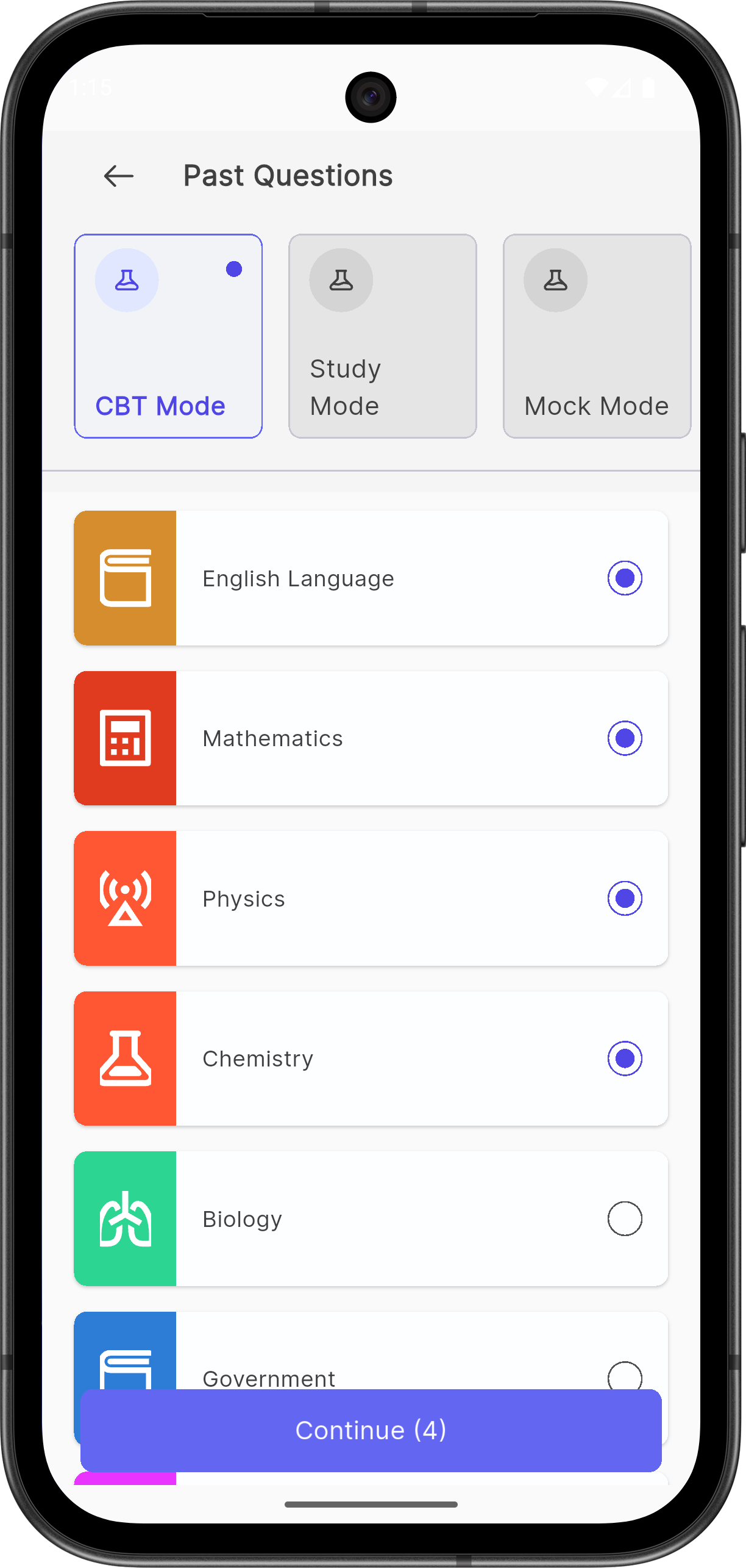 Prepmate past questions screen